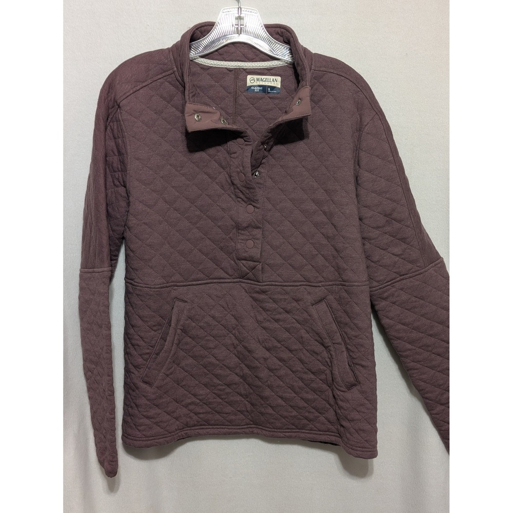 Magellan Outdoors Women Quilted Snap Pullover Sweatshirt Plum Purple Large
